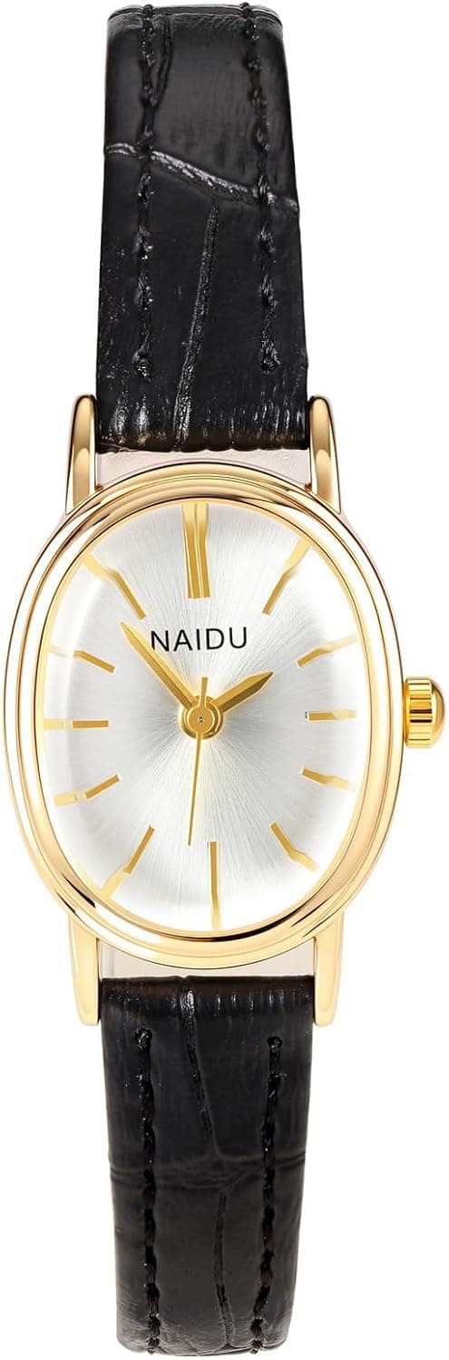 Montre Quartz Femme Fine avec Petite Cadran Métal Ovale Blanc Simple Montre Habillée en Bracelet Cuir Texturé Ajustable pour Fille Élégant Watch Mouvement Analogique Quartz Pas de Chiffres