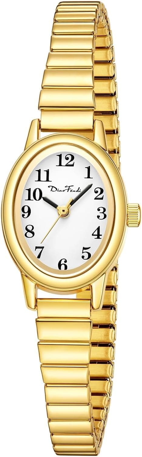 Diaofendi 3 Sizes (S/M/L) Small Gold Watches for Women - Fit 5"-8" Expansion Band, Valentine's Day Gifts for Mom Wife, Easy Read Ladies Quartz Watch, Water Resistant