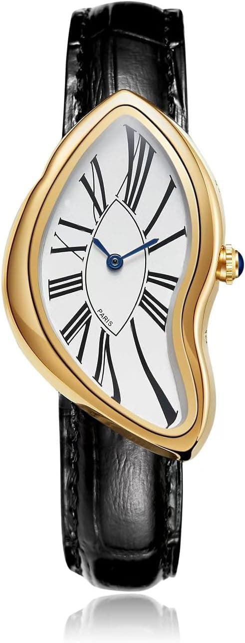 Gosasa Creative Melting Montre de luxe pour homme et femme élégante à quartz analogique avec bracelet en cuir véritable, cadran à chiffres romains, étanche, montre habillée professionnelle