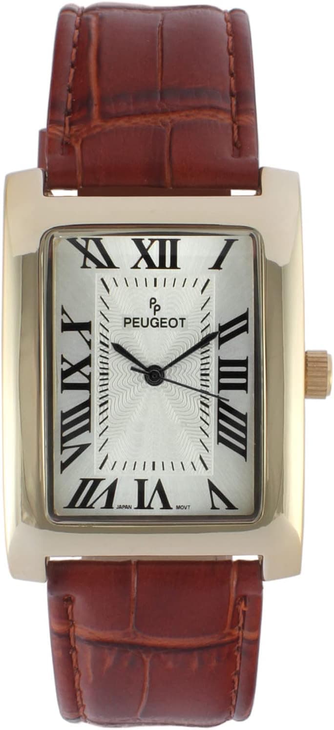 Peugeot Men’s Vintage Tank Shape 14K Gold Plated Wrist Watch with Roman Numeral Dial