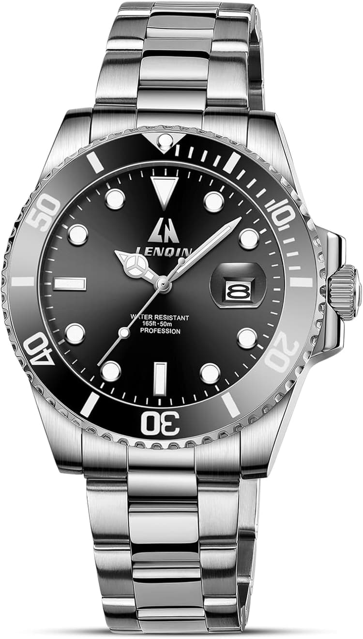 LN LENQIN Montres pour Hommes Montre étanche au Quotidien avec Bracelet en Acier Inoxydable Montre-Bracelet de Luxe pour Hommes