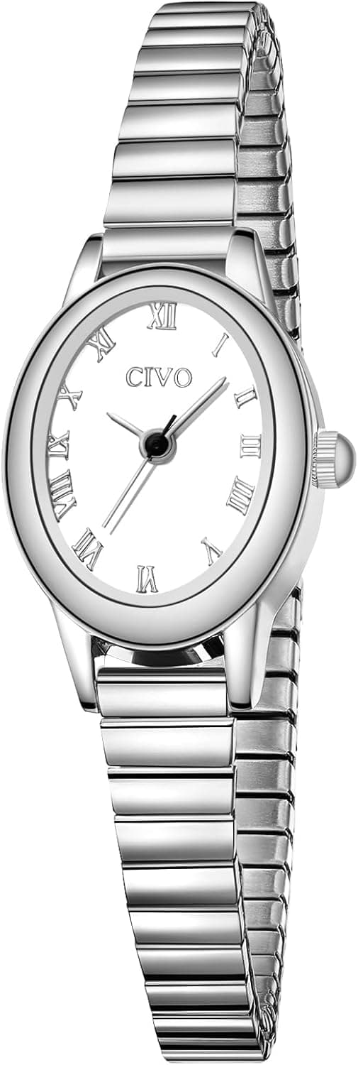 CIVO Vintage Montre Femme Petit: Boîtier Ovale Cadran Romain Analogique avec Bracelet de Élastique - Montre Habillée Femme pour Cadeaux d'anniversaire Saint Valentin
