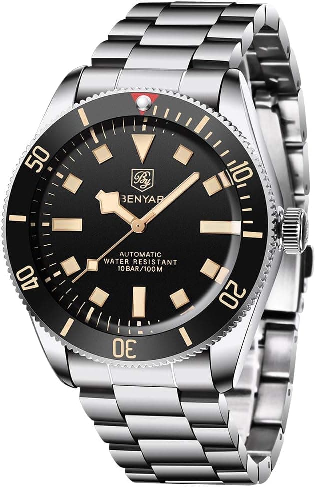 BENYAR 5179 Montre mécanique Automatique pour Homme Lunette rotative en Aluminium Bracelet en Acier Inoxydable étanche Lumineuse décontractée à remontage Automatique