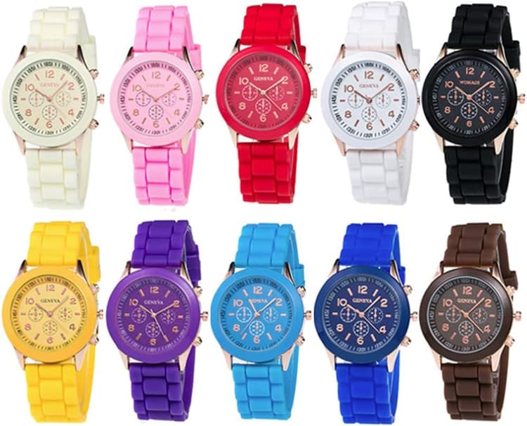 Weicam Wholesale 10 Pack Men Women Silicone Band Watch Set Analog Quartz Jelly Colorful Wristwatch