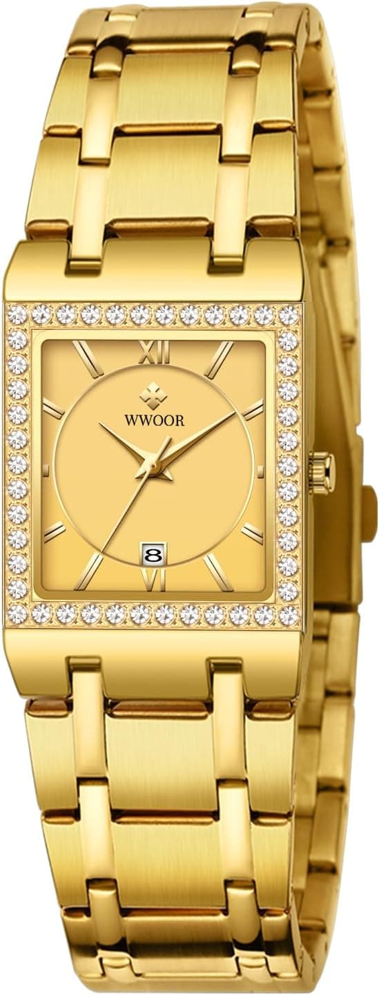 WWOOR Reloj de Mujer Montre carrée en acier inoxydable pour femme avec date Étanche Élégante Robe à quartz