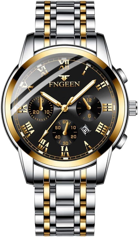 SGU Montre Homme,Montre Bracelet pour Hommes Daffaires,Bracelet en Acier Inoxydable,Etanche 30M,Aiguilles Lumineuses,Date Automatique, Chronographe avec Mouvement à Quartz,Coffret Cadeau