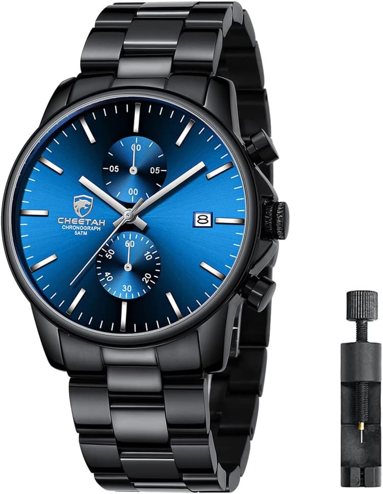 Affute Montres pour Hommes avec Montre à Quartz chronographe étanche décontractée en Acier Inoxydable et en métal, Date Automatique dans des Mains colorée