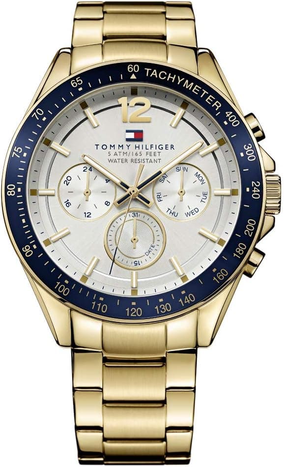 Tommy Hilfiger Montre Multifonction Quartz Homme - Cadran Argenté Blanc, 3 sous-Cadrans, Bracelet en Acier Inoxydable ou en Cuir, Résistante à l'eau 5ATM