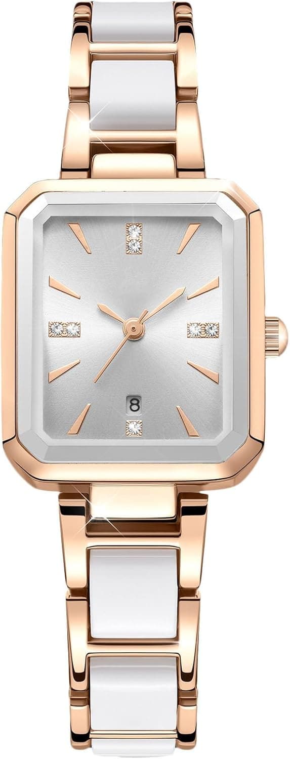 RORIOS Montres Affaires Dames Montre Analogique Quartz Montre De Poignet Classique Habillée Montre Semplice Carré pour Femmes Montre Bracelet Céramique
