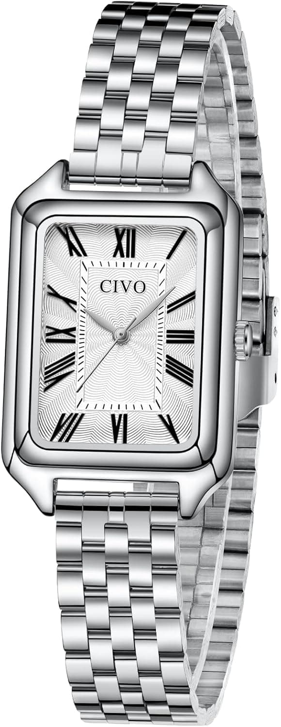 CIVO Vintage Montre Femme Rectangulaire: Analogique Montre Bracelet Acier Inoxydable Doree Argenté - Cadeau pour Femme Personnalisé Tendance