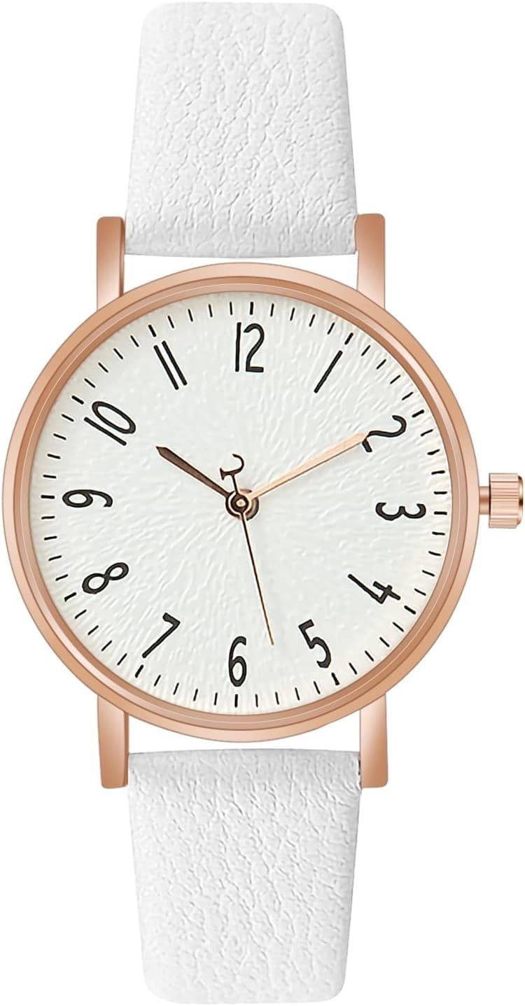 OFFCUP Montre pour Femme, Montre Femmes Bracelet en Cuir, Montre Analogique Quartz avec Cadran et Blanc 3 Aiguilles, Montre de Poignet pour Ladies Mode Élégant pour Femmes Filles