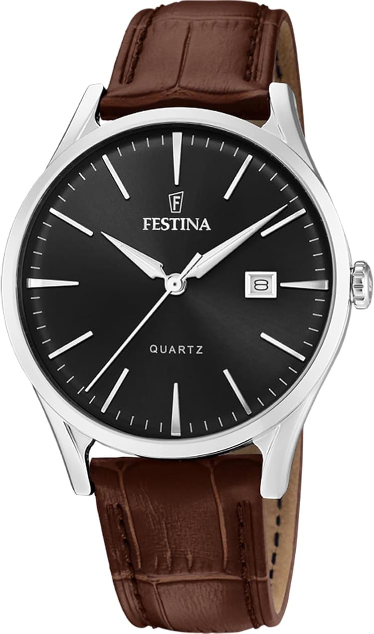 Festina Montre Homme Analogique avec Bracelet en Cuir Marron - Mouvement Quartz - Calendrier - Verre Minéral Haute Résistance - Étanche 5 ATM - Élégante F20688/4 Special Prices