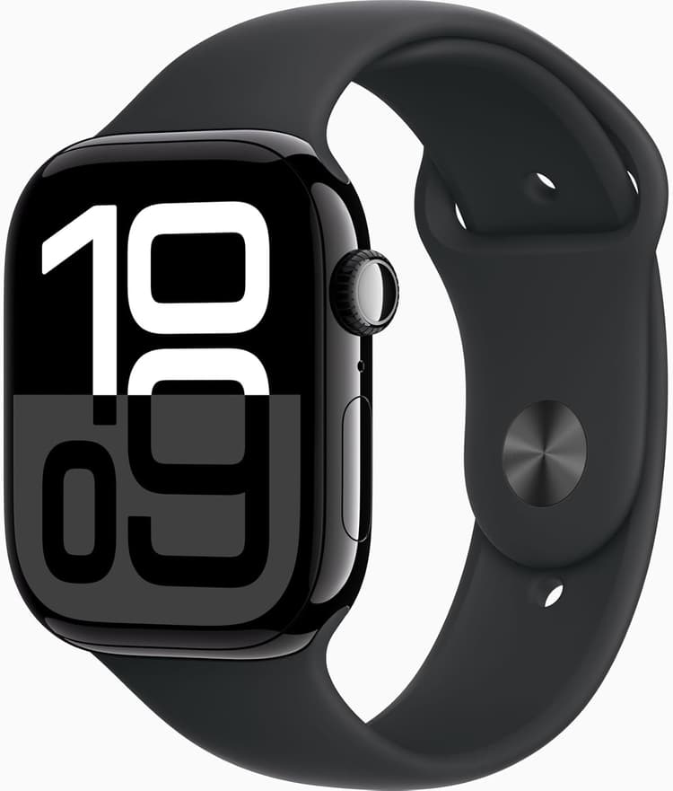 Apple Watch Series 10 [GPS, 46mm] - Boîtier en Aluminium Noir de Jais avec Bracelet Sport Noir, M/L (Reconditionné)