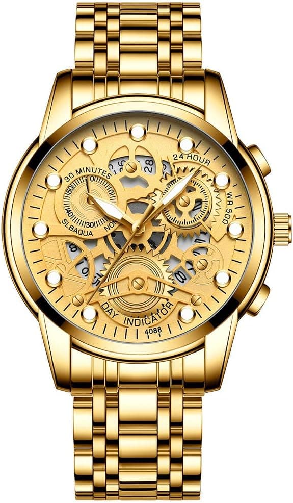 Vetra Watch for Men Skeleton Business Dress Stainless Steel Waterproof Luxury Big Face Mens Watch