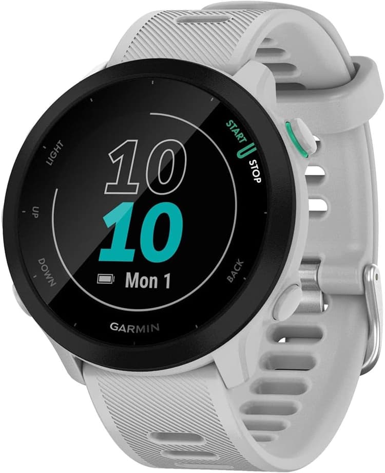 Garmin – Forerunner 55 - Montre GPS Multi-activités Running avec Fonctions d’Entrainement Coach et Cardio au Poignet – Blanche