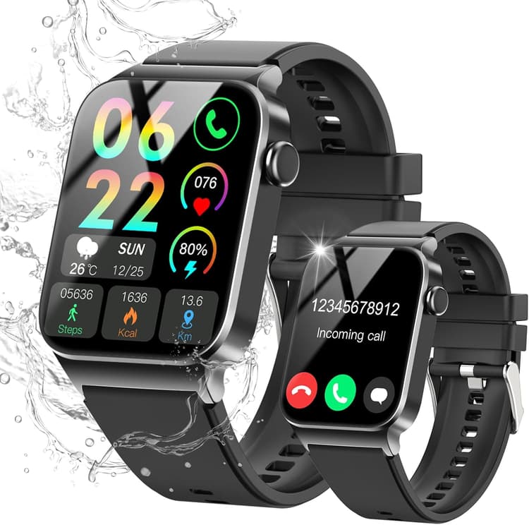 Montre Connectée Homme Femmes avec Appel Bluetooth, 1.85" Smartwatch avec 110+ Sportifs,Etanche IP68 Smart Watch, Podometre/Cardiofrequencemetre/Sommeil, Montre Sport pour iOS Android, Noir