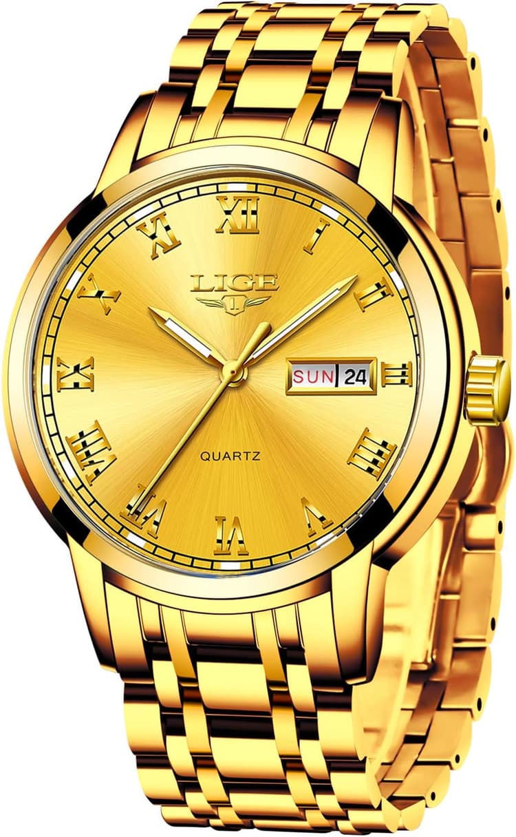 LIGE Montre Homme, Montres Bracelet Analogique à Quartz, Acier Inoxydable Etanche 3ATM, Fonction Calendrier, Aiguilles Lumineuses Affichage, Mode Assortissement Business Décontracté