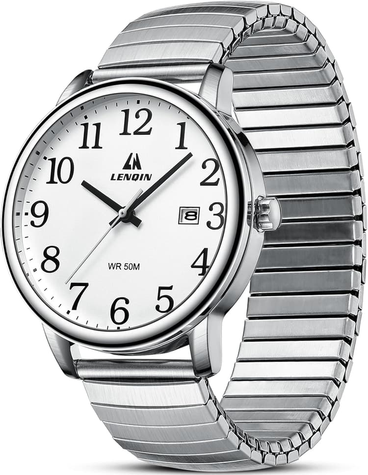 LN LENQIN Mens Watches Easy Read Analog Quartz Sport Waterproof Watch for Men with Date and 38mm Stainless Steel Expansion Band
