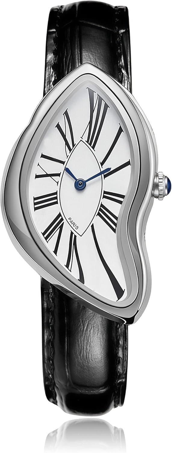 Gosasa Creative Melting Montre de luxe pour homme et femme élégante à quartz analogique avec bracelet en cuir véritable, cadran à chiffres romains, étanche, montre habillée professionnelle