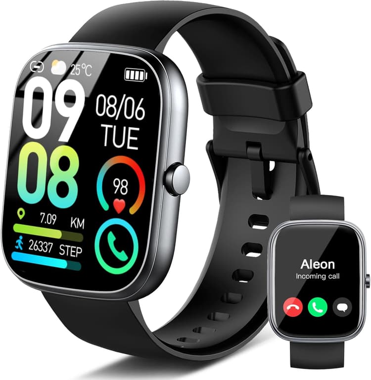 Montre Connectée Homme Femme avec Appel Bluetooth, 1.91'' HD Smartwatch avec 110+ Sportifs Moniteur Sommeil Fréquence Cardiaque SpO2 Podometre Smart Watch, Etanche IP68 Montre Sport pour Android iOS