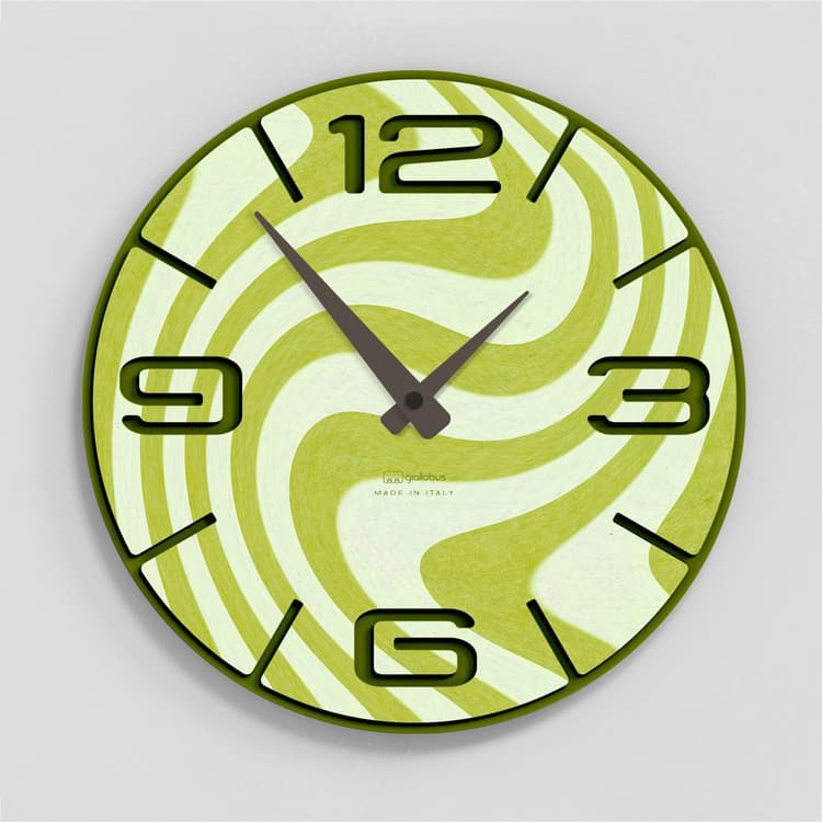 Giallobus - Montre Haut de Gamme - Simple Relief - Bois MDF - Premium 60x60cm - n.31 Green Trip - Artisan Made in Italy - Silencieux - Idée Cadeau - Double Niveau Moderne