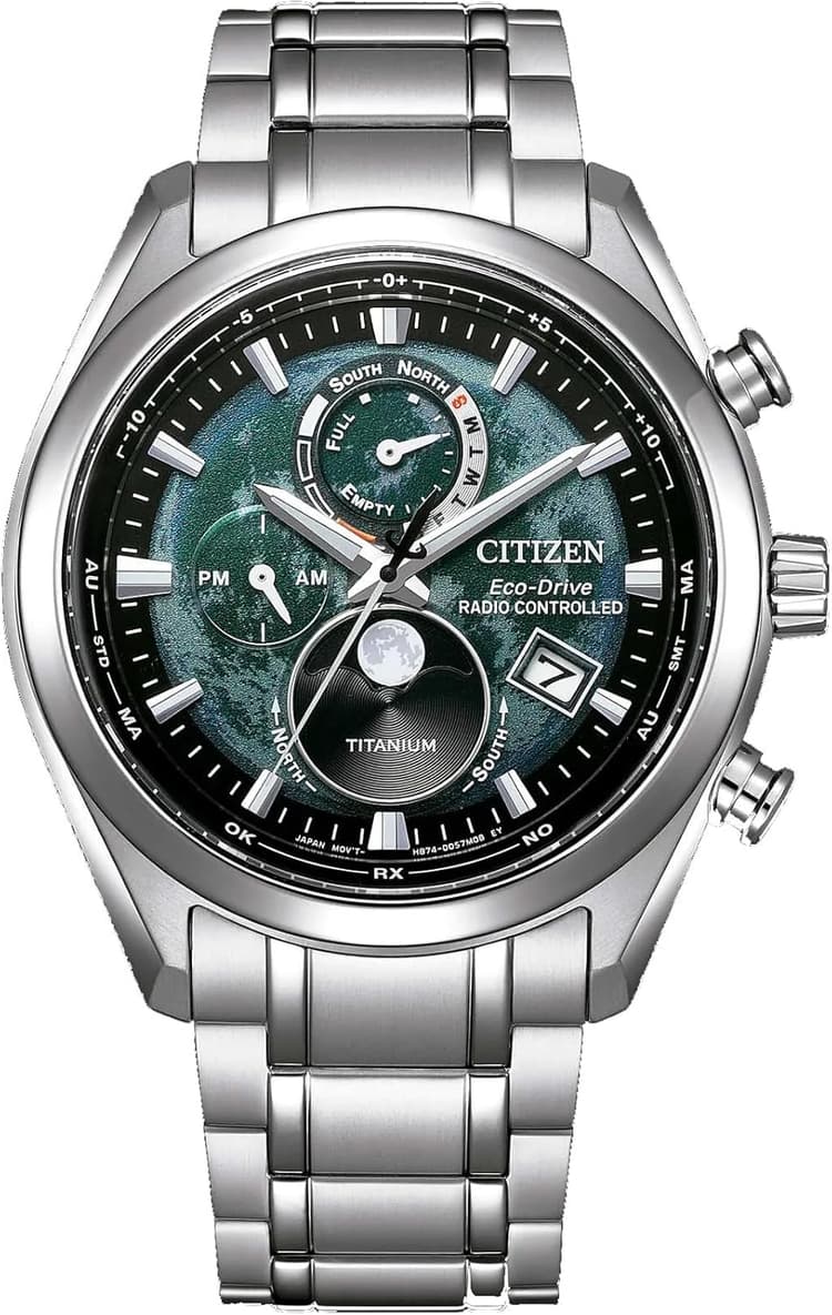 Citizen Eco-Drive Tsuki-yomi A-T Green Dial Super Titanium Watch 43mm - BY1010-57X
