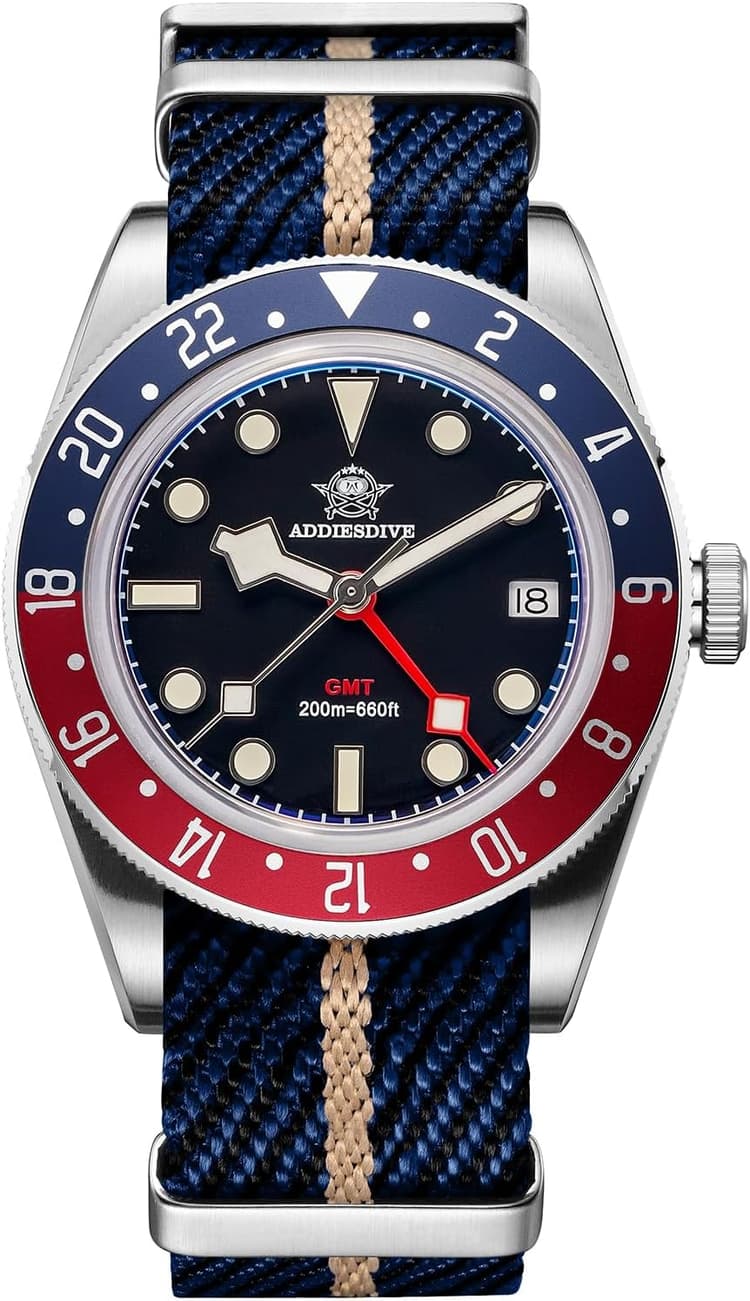 ADDIESDIVE GMT 24H Montre analogique à quartz pour homme en acier inoxydable 200 m