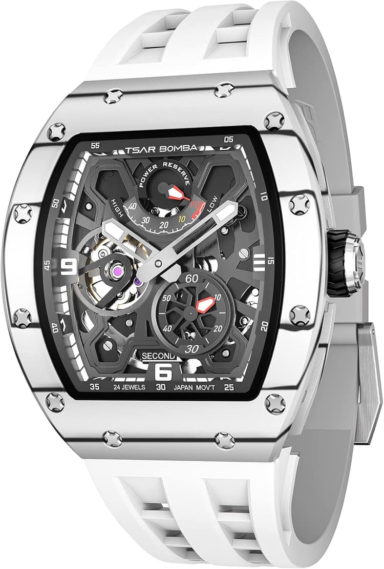 TSAR BOMBA Montres Automatiques de Luxe pour Homme - Fibre de Carbone/Céramique - Mouvement Japonais Verre Saphir - Étanche 50M - Indicateur de Réserve de Marche TB8212