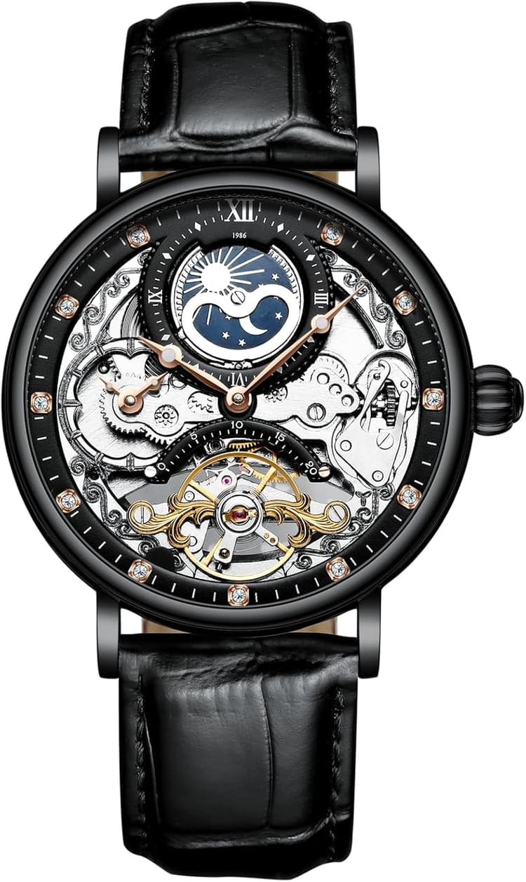 RORIOS Montre Homme Etanche Mécanique Montres Bracelet de Cuir Squelette Remontoir Automatique Montre Classique Montre pour Hommes