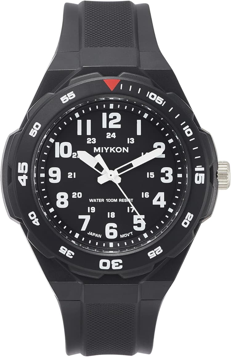 Miykon Black Analog Sports Dive Watches for Men – 100M Waterproof Watch with Rotating Bezel, Tactical Swiss Army Field Watch with Military Time – Lightweight Shockproof Resin, Japanese Quartz