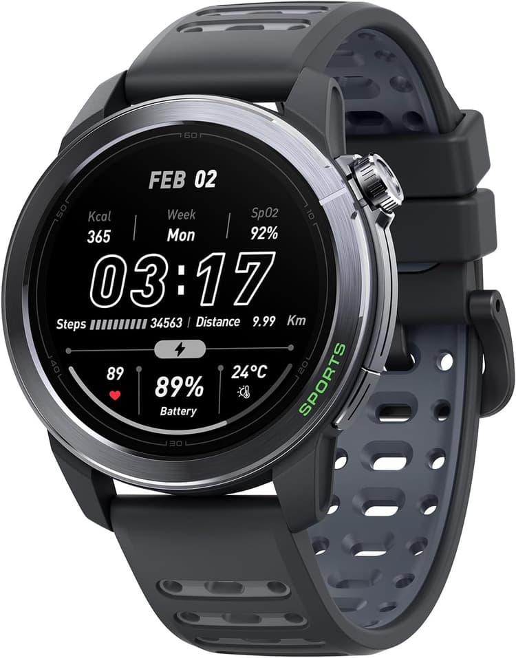 Mibro GS Active 2 Montre Running Homme Femme 1,32" AMOLED, 15 Jours d'autonomie, Plan d'Entraînement, Appels Bluetooth, Fréquence, SpO2, GPS Intégré Navigation pour Course à Pied, Vélo (Gris Foncé)