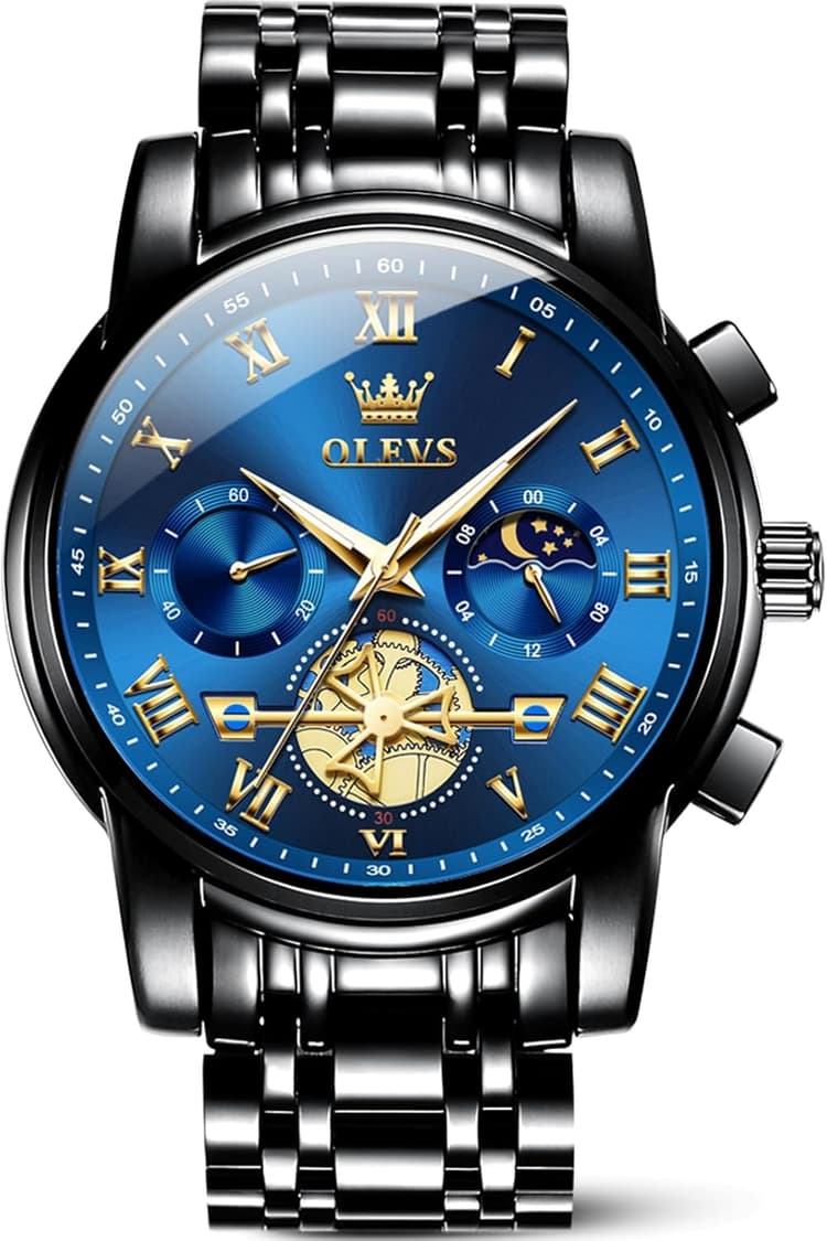 OLEVS Watches Men Waterproof Luxury Big Face Mens Watch Stainless Steel Quartz Analog Dress Watches for Men Luminous Multifunction Man Watch Relojes De Hombre