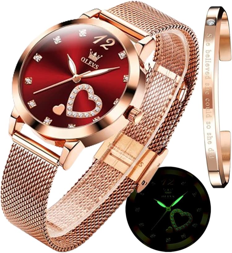 OLEVS Femmes Montres Luxe Or Rose Femmes Ultra - Mince Montre légère en Acier Inoxydable Mesh Montre - Bracelet élégant étanche pour Femmes avec Bracelet réglable