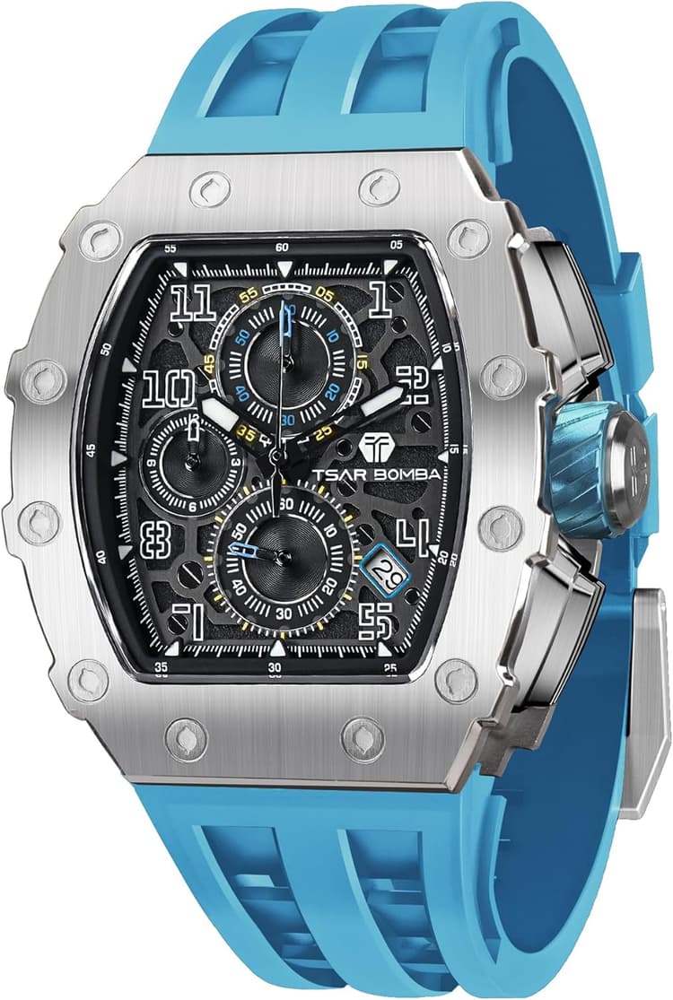 TSAR BOMBA Automatikuhr für Herren Luxuriöse Skelettuhr Tonneau für Herren Mechanische Uhr, Wasserdicht BIS 50 Meter Analoguhr