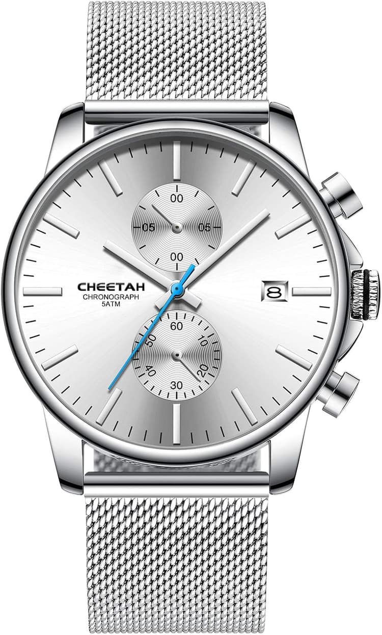 Montres pour Homme Mode Sport Quartz Analogique Noir Maille Acier Inoxydable Étanche Chronographe Montre-Bracelet Auto Date en Aiguilles Rouge/Bleu/Or…