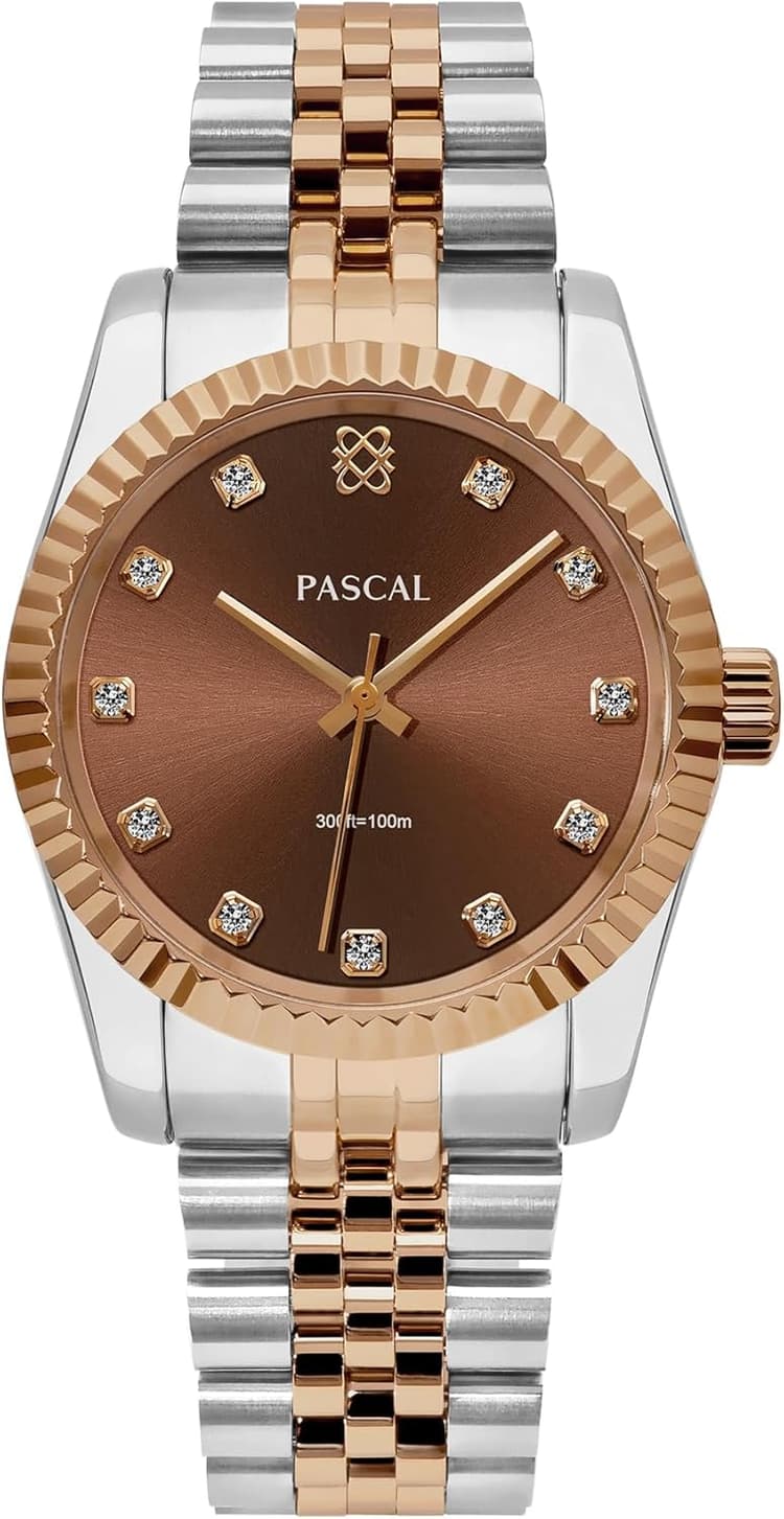 PASCAL Timeless Classic Diamond Watch for Men Women– Swiss Quartz Watch with Lab-Grown Diamonds, Sapphire Crystal, Elegant Dress Watch Gift,10 ATM Water Resistant, Fits 6.5"-9.5" Wrists