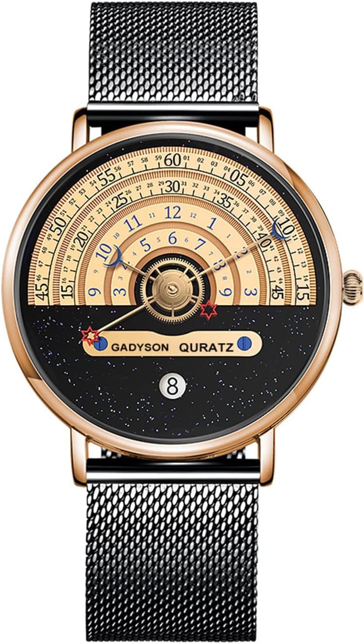 Montres Homme,Astrolabe Tendance Minimaliste,Montre étanche en Acier Inoxydable pour Homme,avec Bracelet Milanaise,Montre avec Fonction Calendrier