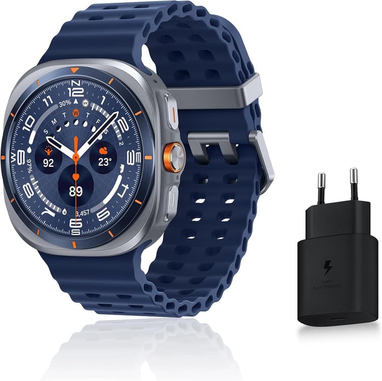 Samsung Galaxy Watch Ultra (2025), Montre Connectée, Bouton d'action, Galaxy AI, GPS Double fréquence, 4G, 47mm, Bleu Titane, Chargeur Secteur Rapide 25W Inclus, Version FR