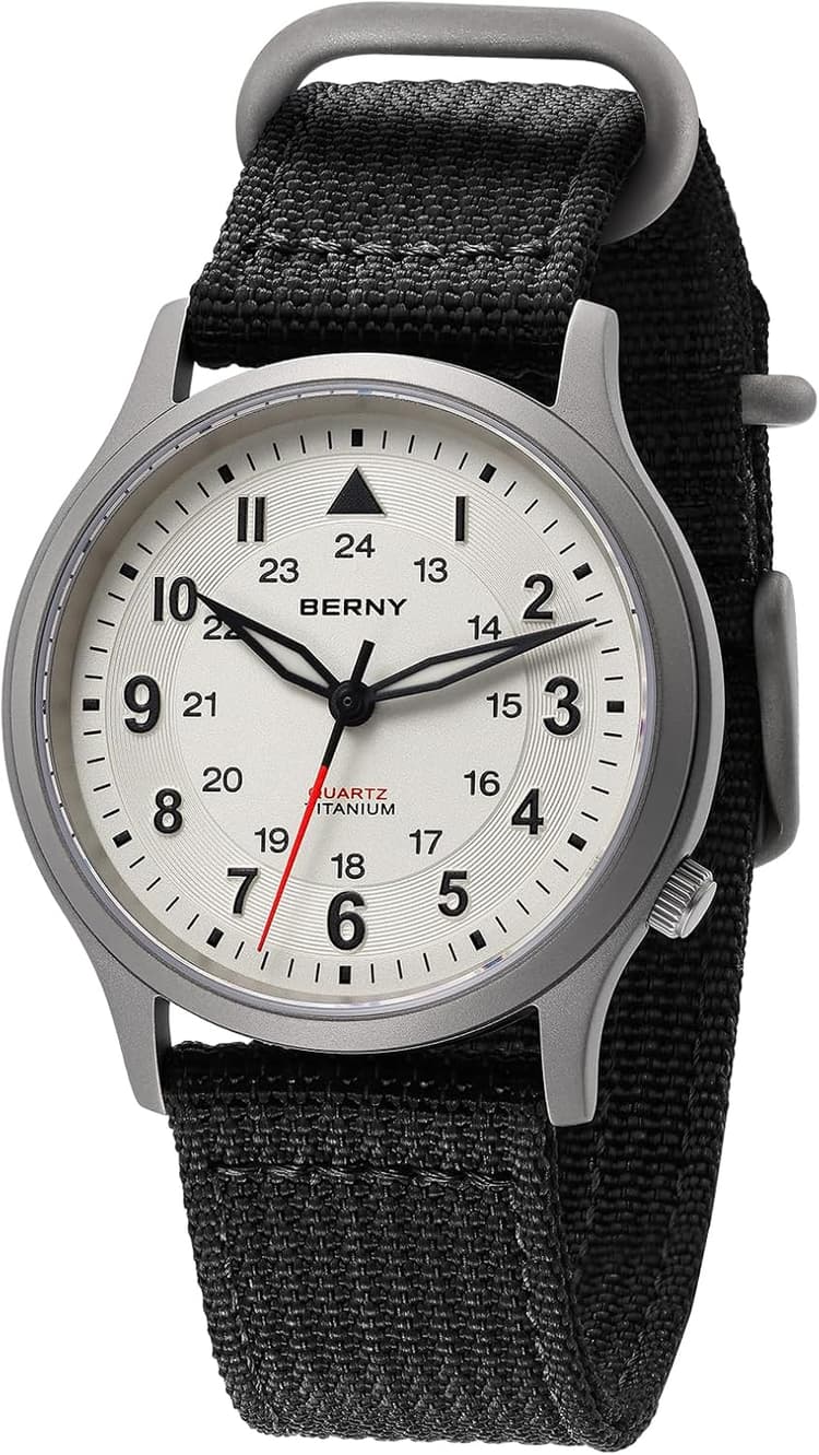 BERNY Titanium Watches for Men, Men's Field Wrist Watch 5ATM Waterproof, Luminous Military Wristwatch for Men and Women, Unisex Analog Sport Watch, Japanese Sweep Second Quartz Movement