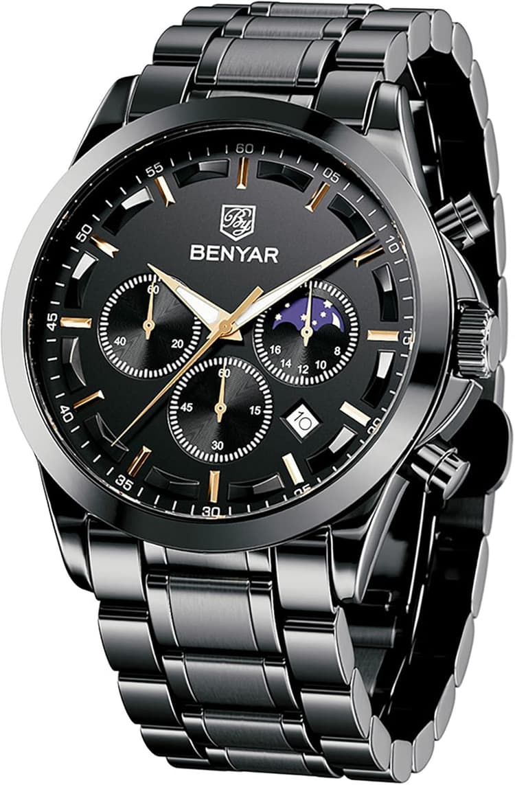 BENYAR by Montre Homme Chronographe Etanche Lumineuses Date Grand Cadran Classique Mode Affaires Analogique Quartz Montres Cadeau élégant pour Hommes