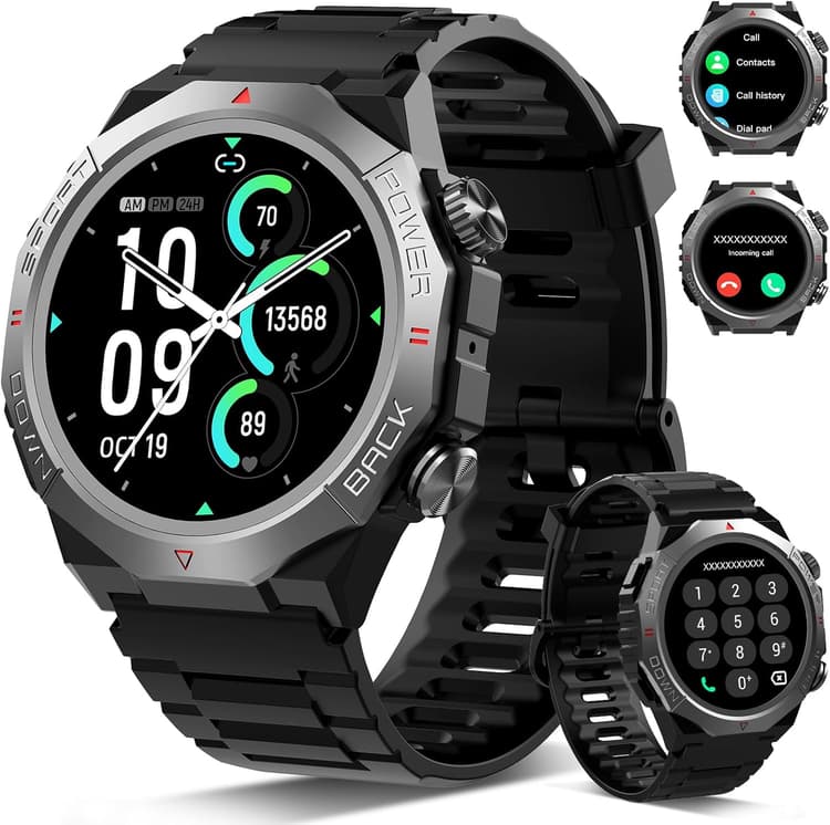 Militaire Montre Connectée Homme Femme avec Appel Bluetooth, 1.39" HD Smartwatch Motre Sport avec 110+ Modes Sportifs, Podometre Cardiofrequencemetre Sommeil, Etanche IP68 pour Android/iOS(2026)