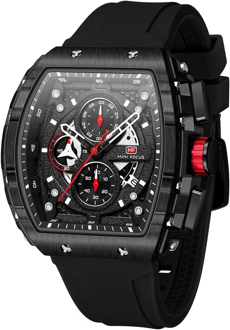 AIMES Montre Squelette de Luxe pour Homme - Étanche - Bracelet en Silicone réglable - Style Steampunk - Chronographe - Calendrier - Date - Affaires - Lumineuse - Grand carré