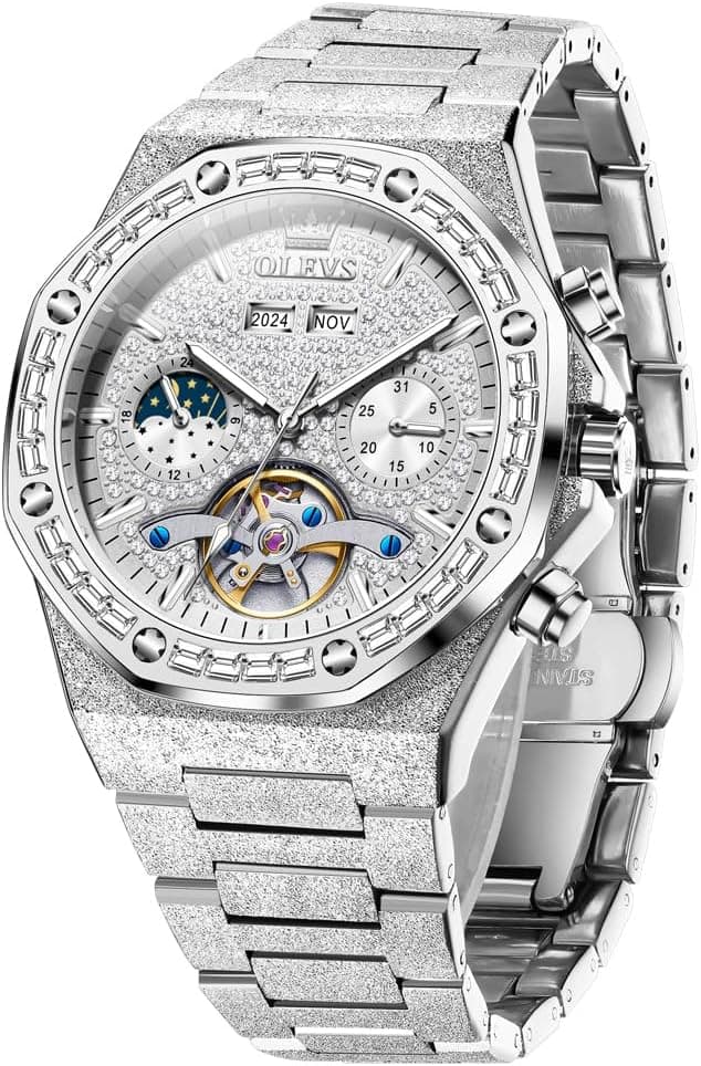 OLEVS Montre Homme Automatique Squelettée Mécanique Luxe Diamants Étanche Lumineux Montre