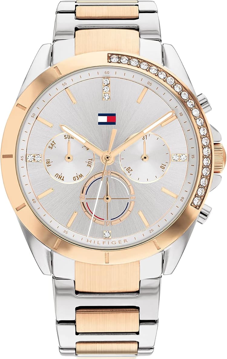 Tommy Hilfiger Montre Analogique Multifunction à Quartz pour Femme avec Bracelet en Acier Inoxydable - Disponible en Version Or ou Argent