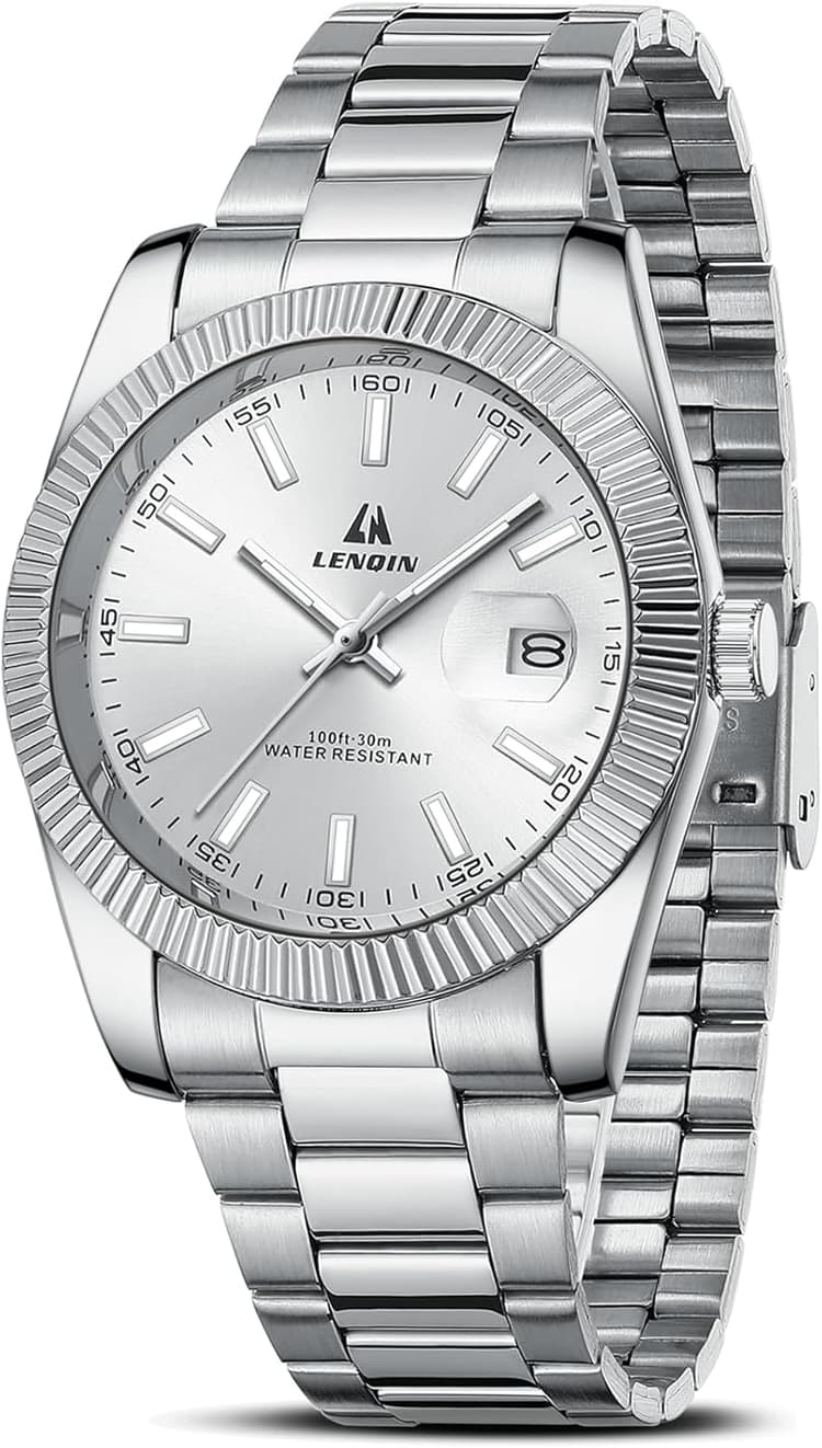 LN LENQIN Montre Homme Montres en Acier Inoxydable pour Hommes Montres-Bracelets étanches Montre à Quartz analogique Mode