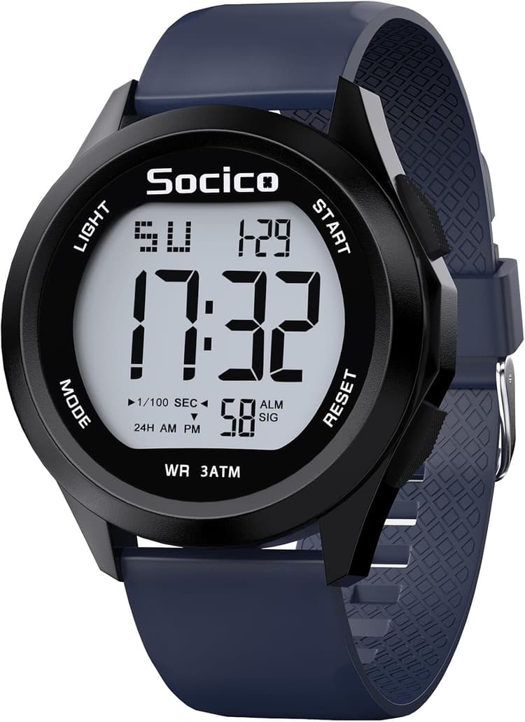 SOCICO Mens Digital Watch Sports Waterproof Outdoor Large Face Military Watches with Stopwatch Back Light Alarm Date Display