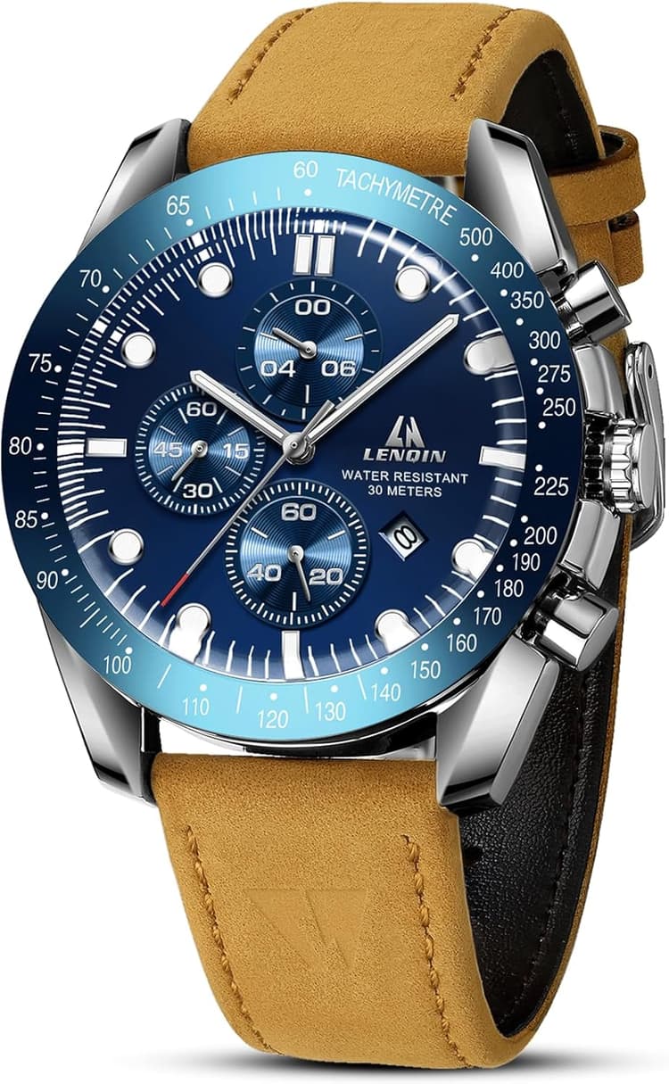 LN LENQIN Mens Watches Leather Watch Analog Quartz Watch for Men Luminous Luxury Fashion Business Casual 30M Waterproof Men's Wrist Watches with Date