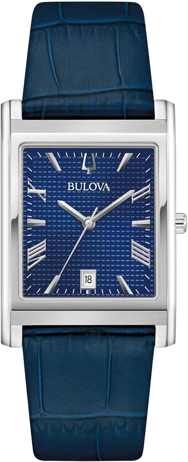 Bulova Men's Classic Sutton 3-Hand Calendar Quartz Leather Strap, Patterned Dial, Sapphire Crystal, 29 x 41mm