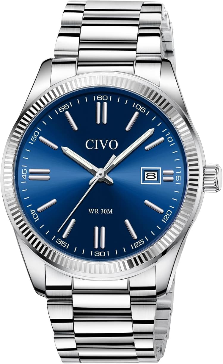 CIVO Analog Mens Watches Silver: Wrist Watches with Date Easy to Read - Dress Stainless Steel Watch for Men Gifts for Husband Father at Birthday Anniversary