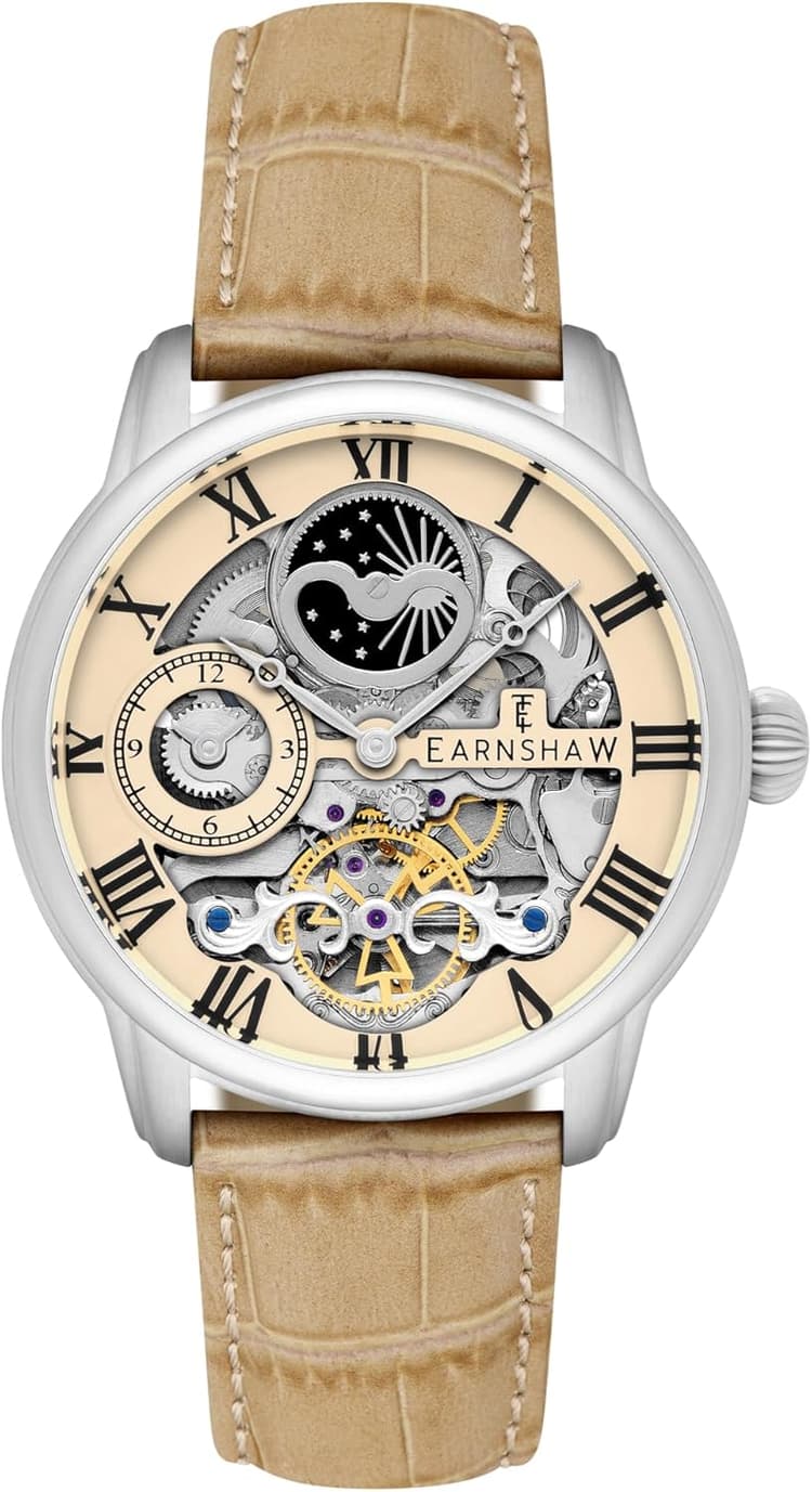 Thomas Earnshaw Montre squelette automatique pour homme avec bracelet en cuir ES-8006 de 44 mm de long